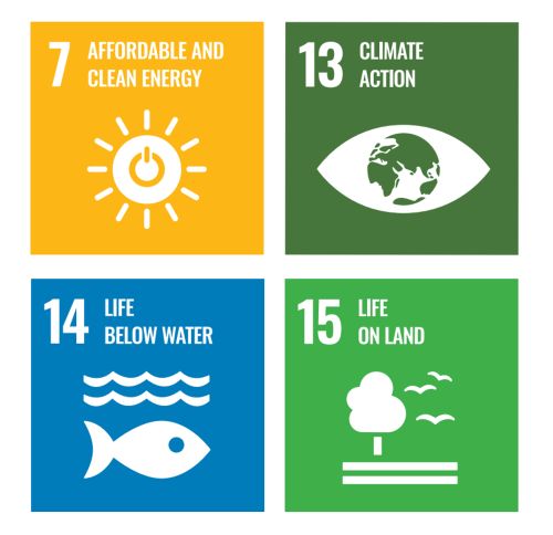 SDGsの中の地球温暖化に関わるテーマ　出典：国際連合広報センター